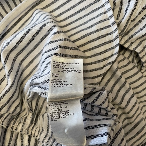 H&M Off-the-Shoulder Striped Jumpsuit 100% Cotton Side Pockets Elastic Neck Sz 6 - Picture 11 of 15